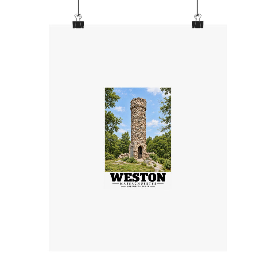 Illustrated Norumbega Tower in Weston on unframed matte poster