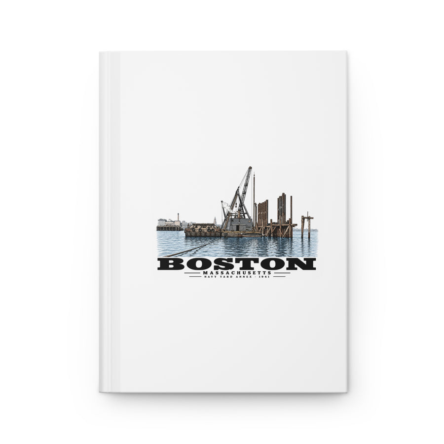View from water of Navy Yard Annex/Dry Dock Matte Hardcover Journal - Boston Harbor