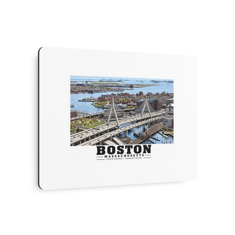 Aerial view of Boston with Zakim Bridge across Charles 7 × 5 in Horizontal Metal Wall Art - Charles River