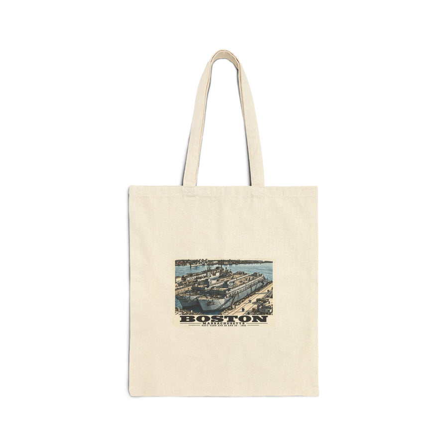 Illustrated APB-38 and APB-39 at Boston Navy Yard in Charlestown on cotton canvas tote — natural canvas