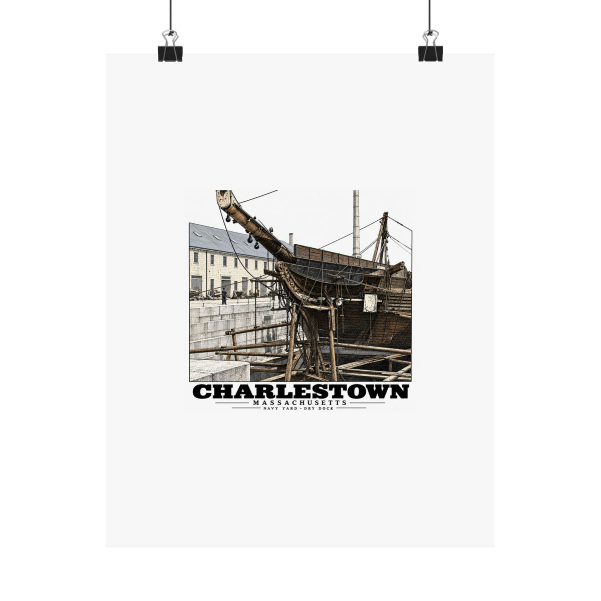 Charlestown Navy Yard — Dry Dock 1 Matte Heritage Poster — 11 × 14 and 18 × 24 in — Boston Harbor Goods