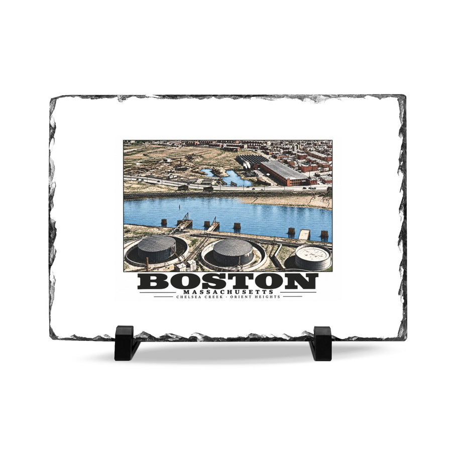 Orient Heights taken at 600 feet-Shore line, Chelsea Creek, East Boston 7 × 11 in Slate Desk Plaque - Boston Harbor