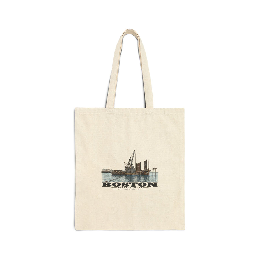 View from water of Navy Yard Annex/Dry Dock Natural Heavy Canvas Tote - Boston Harbor