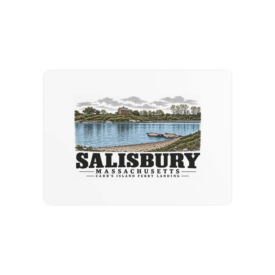 Front of Carr’s Island Ferry Landing metal wall art, with Salisbury, Massachusetts artwork and lettering.