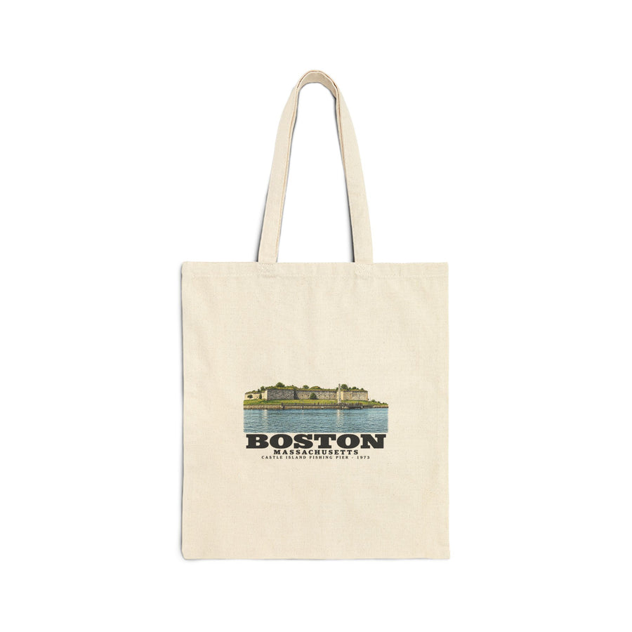 Castle Island, includes Fishing Pier Natural Heavy Canvas Tote - Boston Harbor