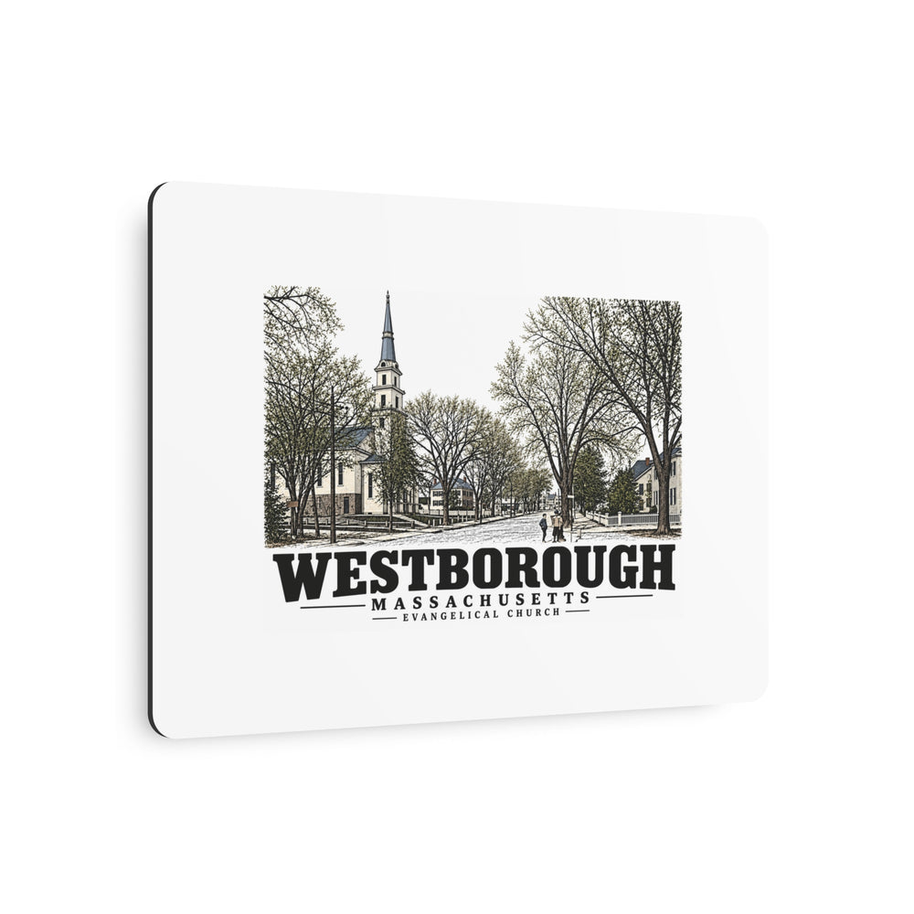 Illustrated Evangelical Church in Westborough on metal art sign