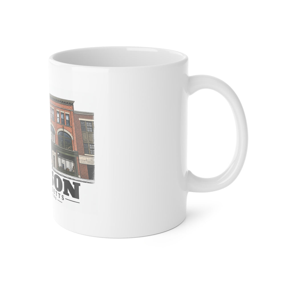 Illustrated Wood Building in Hudson on ceramic mug