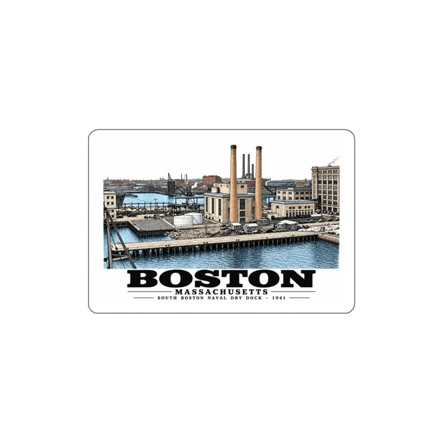 South Boston Dry Dock Area Mar 29-41 from roof of elevator shaft SE 4 in White Die-Cut Sticker - Boston Harbor