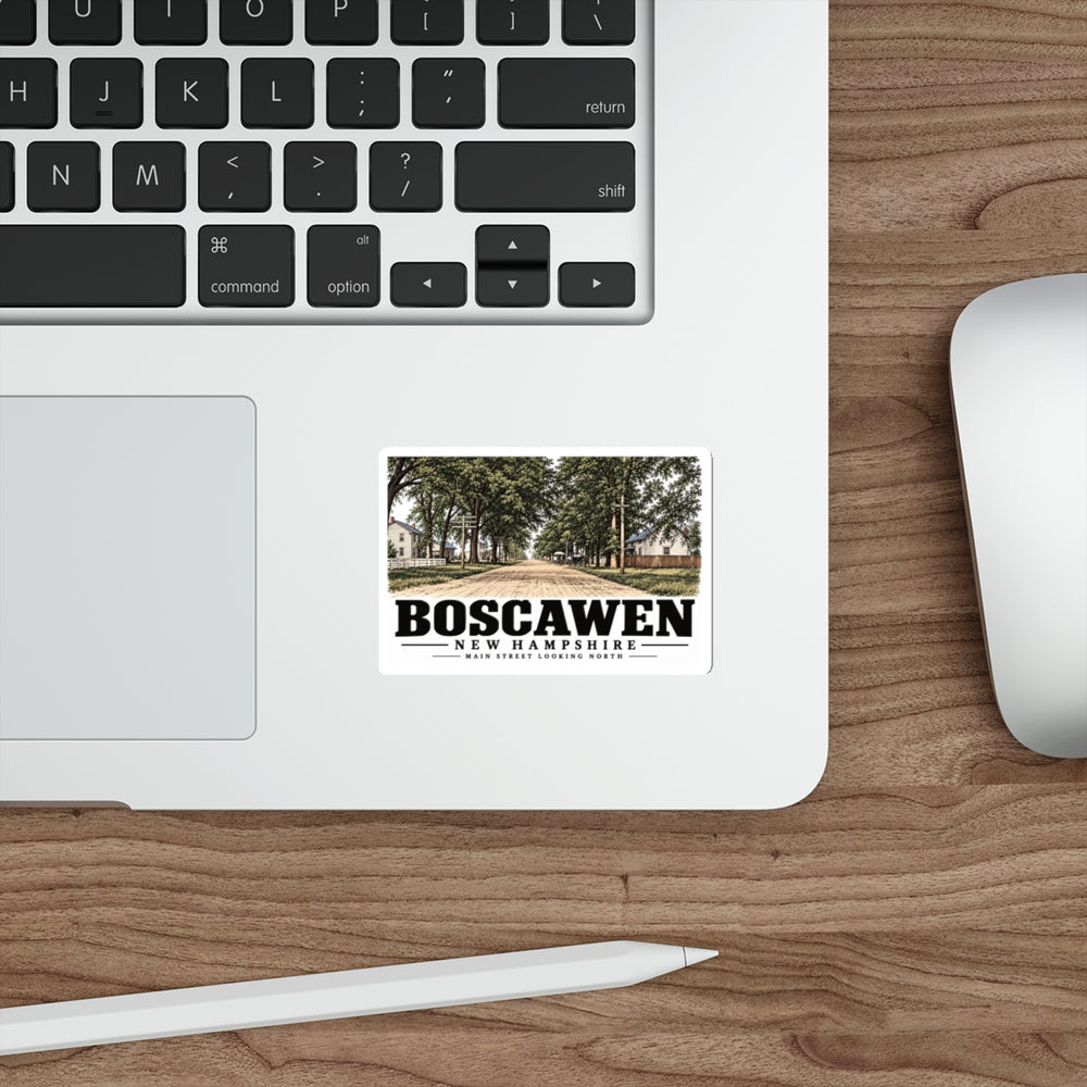 Laptop display of Main Street Looking North white die-cut sticker, Boscawen, New Hampshire.