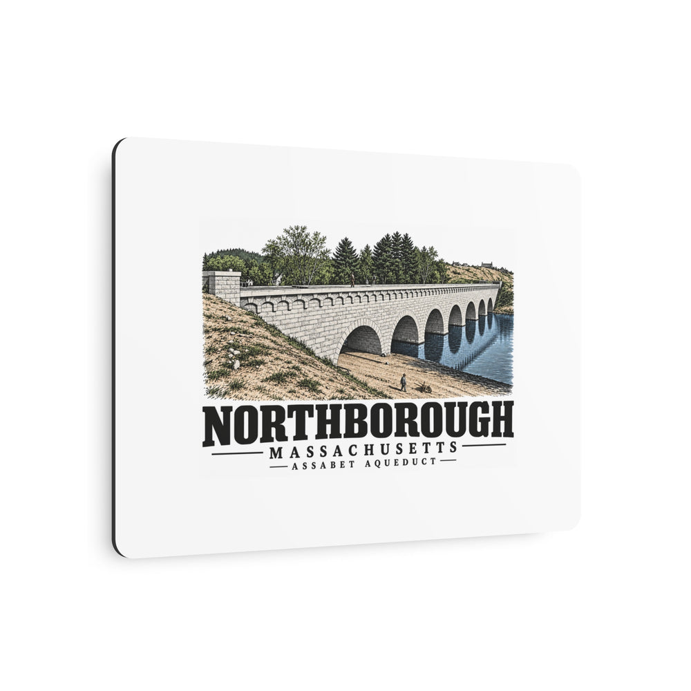 Illustrated Assabet Aqueduct in Northborough on metal art sign
