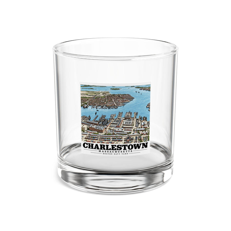 Illustrated Charlestown Navy Yard from the Harbor in Charlestown on rocks glass