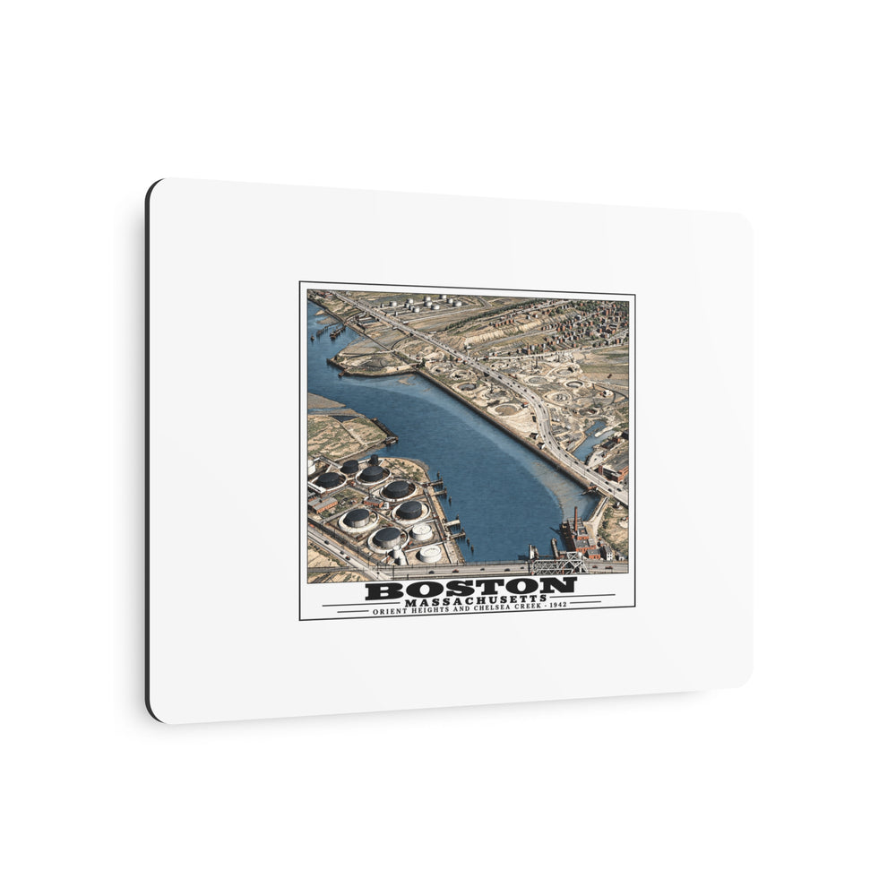 Orient Heights taken at 600 feet-Shore line, Chelsea Creek, East Boston 7 × 5 in Horizontal Metal Wall Art - Boston Harbor