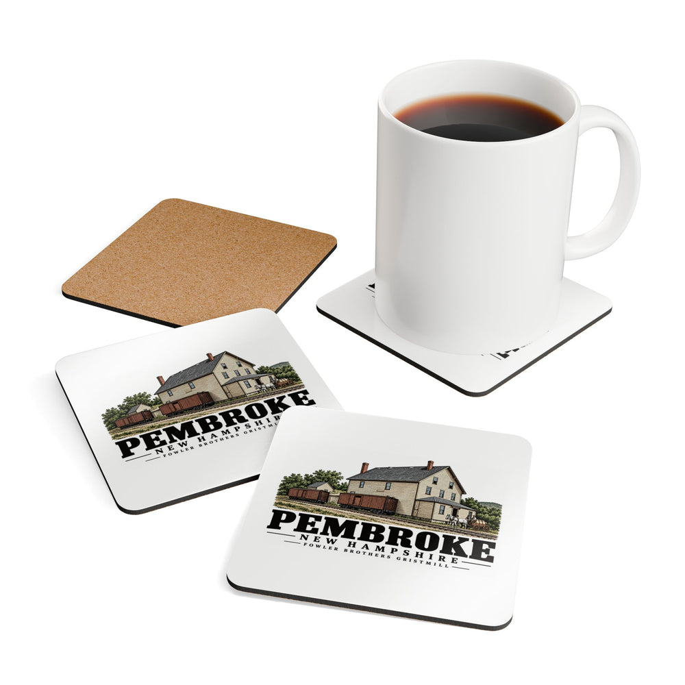 Pembroke Fowler Brothers gristmill and grain storehouse with boxcars Cork Back Coaster Set - Merrimack Valley Goods