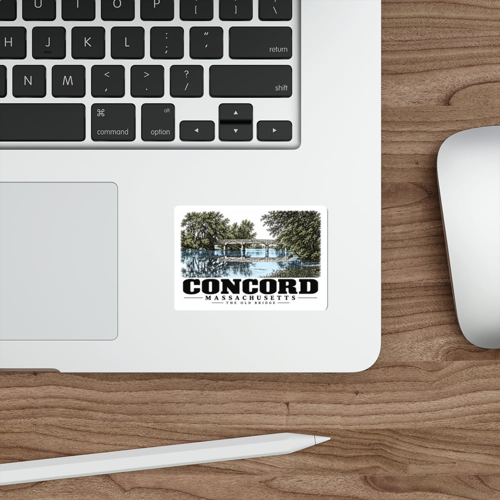 Illustrated The Old Bridge in Concord on die-cut sticker