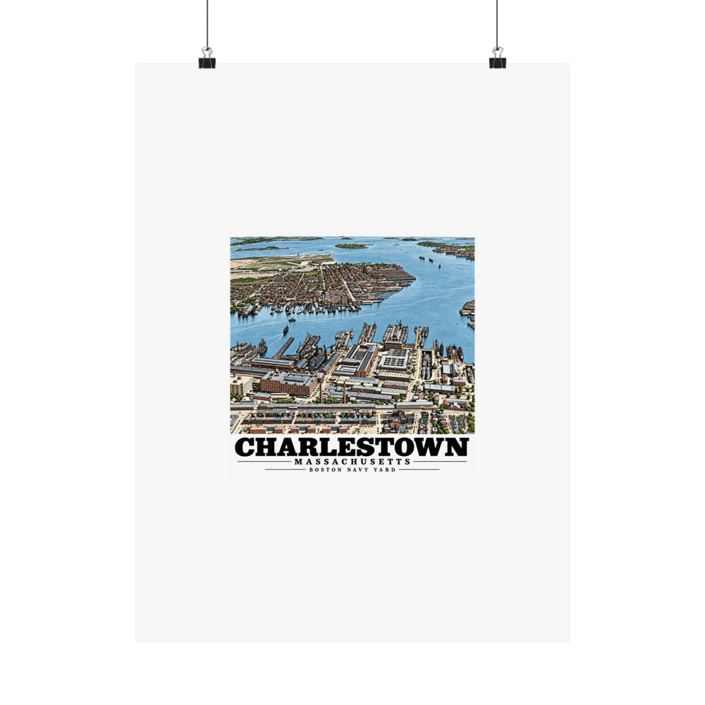 Illustrated Charlestown Navy Yard from the Harbor in Charlestown on unframed matte poster