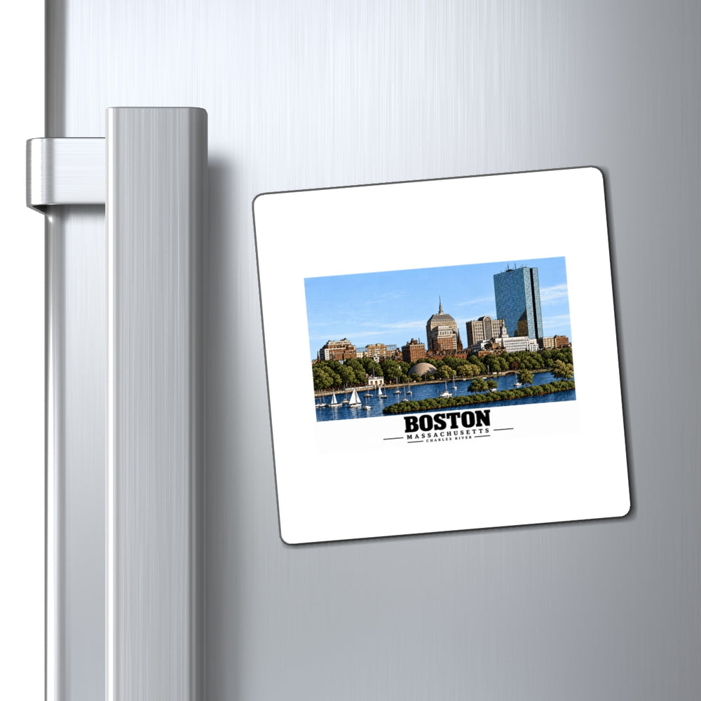 Illustrated St. Charles River view of Boston, Massachusetts in Boston and Cambridge on square magnet