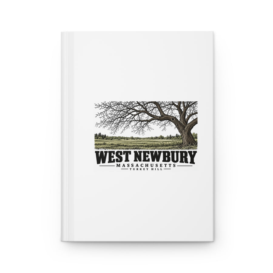 Front cover of Turkey Hill matte hardcover journal, with West Newbury, Massachusetts artwork and lettering.