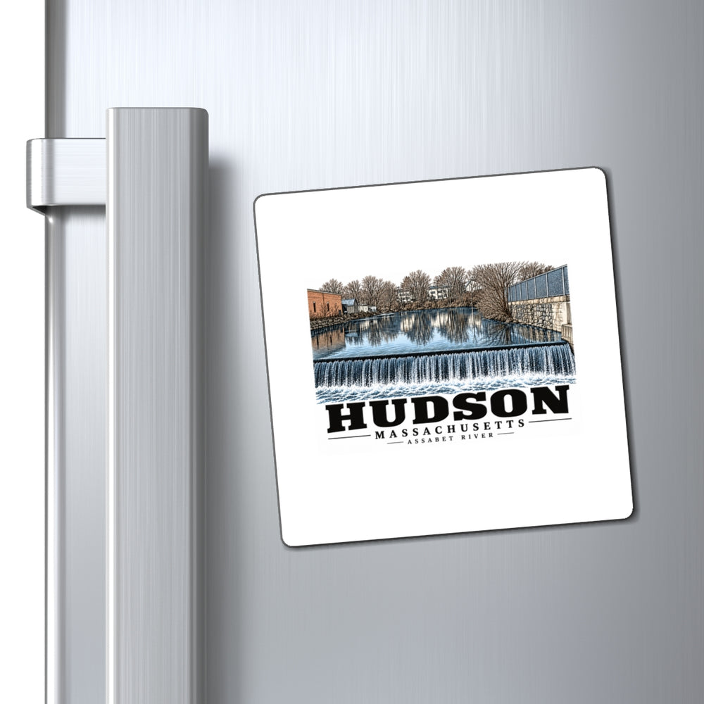 Illustrated Assabet River in Hudson on square magnet