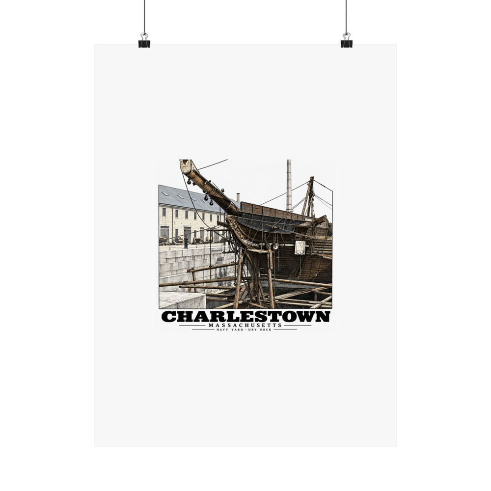 Charlestown Navy Yard — Dry Dock 1 Matte Heritage Poster — 11 × 14 and 18 × 24 in — Boston Harbor Goods