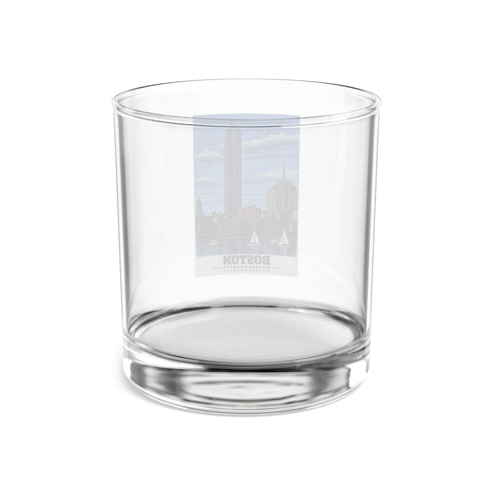 Illustrated Boston, Massachusetts, from the Charles River in Boston and Cambridge on rocks glass