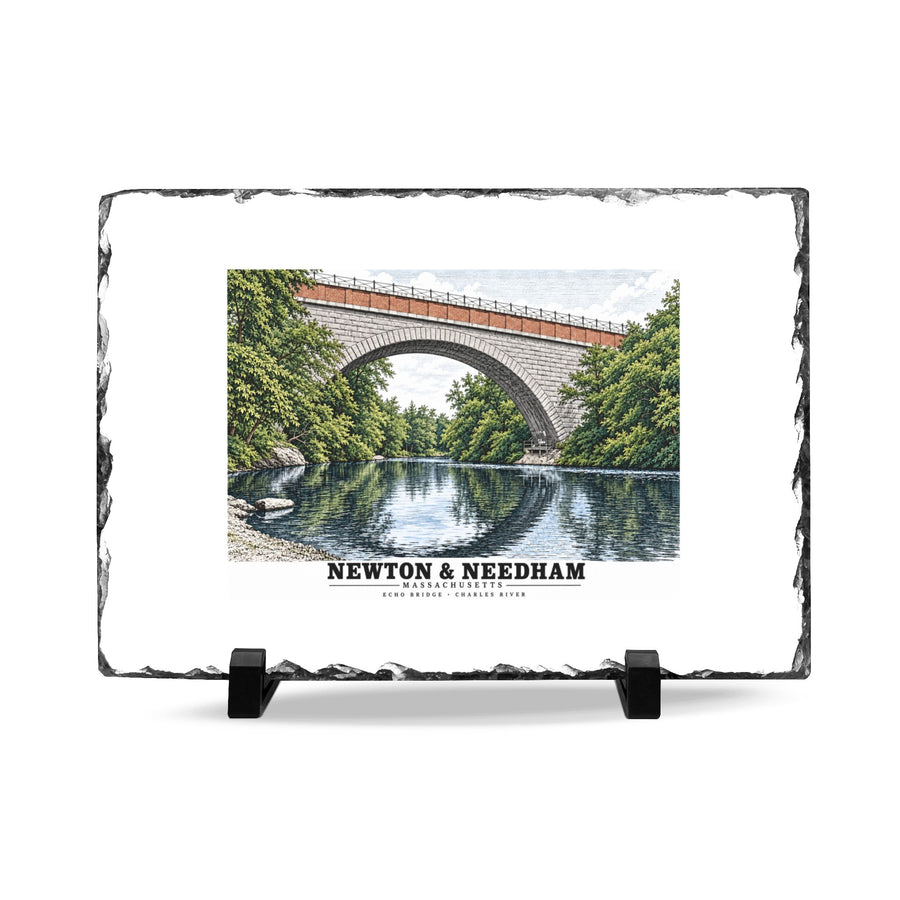 Echo Bridge, Hemlock Gorge, Upper Falls; Charles River and Ellis Street 7 × 11 in Slate Desk Plaque - Charles River