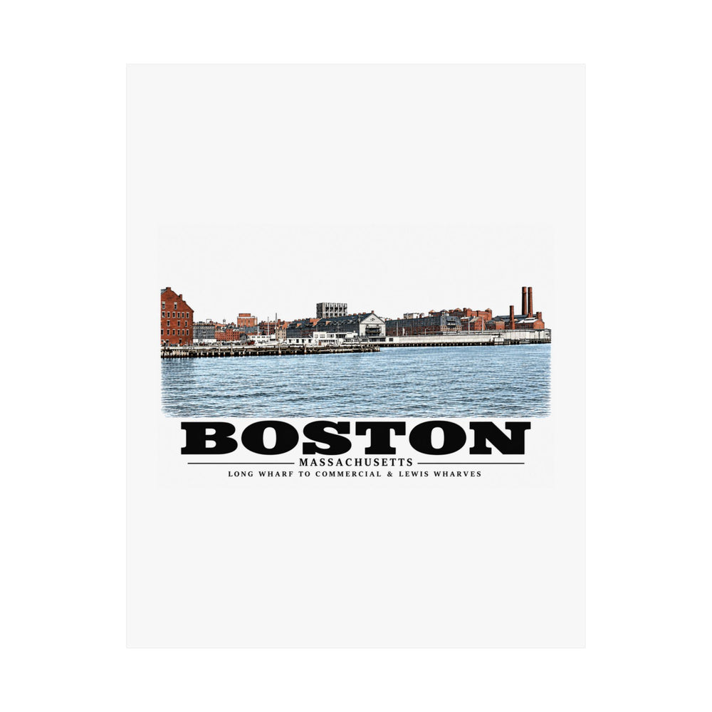 Long Wharf left to Commercial and Lewis right Matte Heritage Poster — 11 × 14 and 18 × 24 in - Boston Harbor