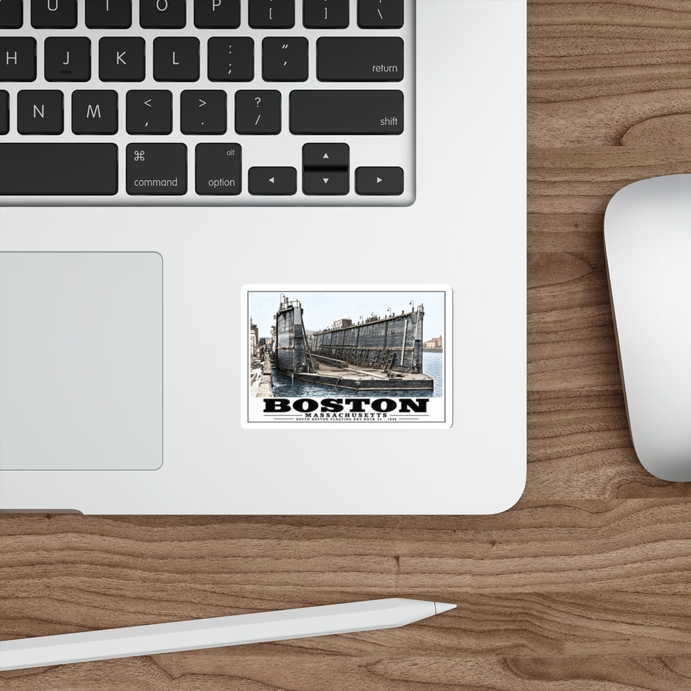 Floating dry dock #24 US Naval Dry Dock, South Boston 4 in White Die-Cut Sticker - Boston Harbor