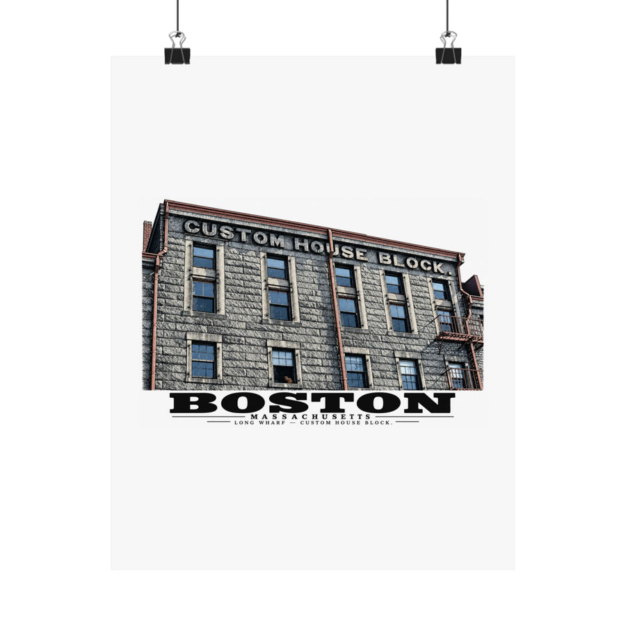 Long Wharf Custom House Block Matte Heritage Poster — 11 × 14 and 18 × 24 in - Boston Harbor