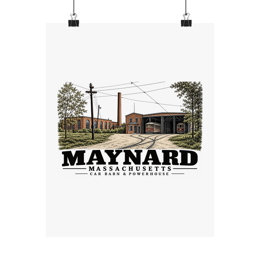Illustrated Car Barn & Powerhouse in Maynard on unframed matte poster
