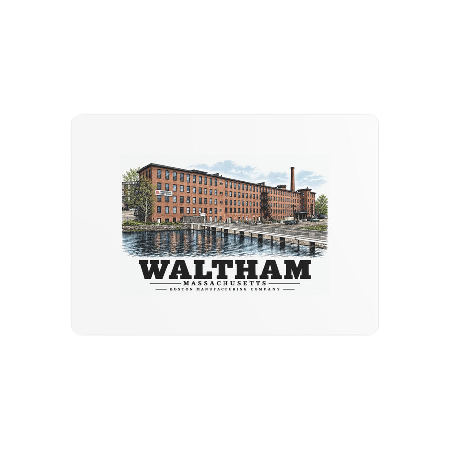 Illustrated Boston Manufacturing Company in Waltham on metal art sign