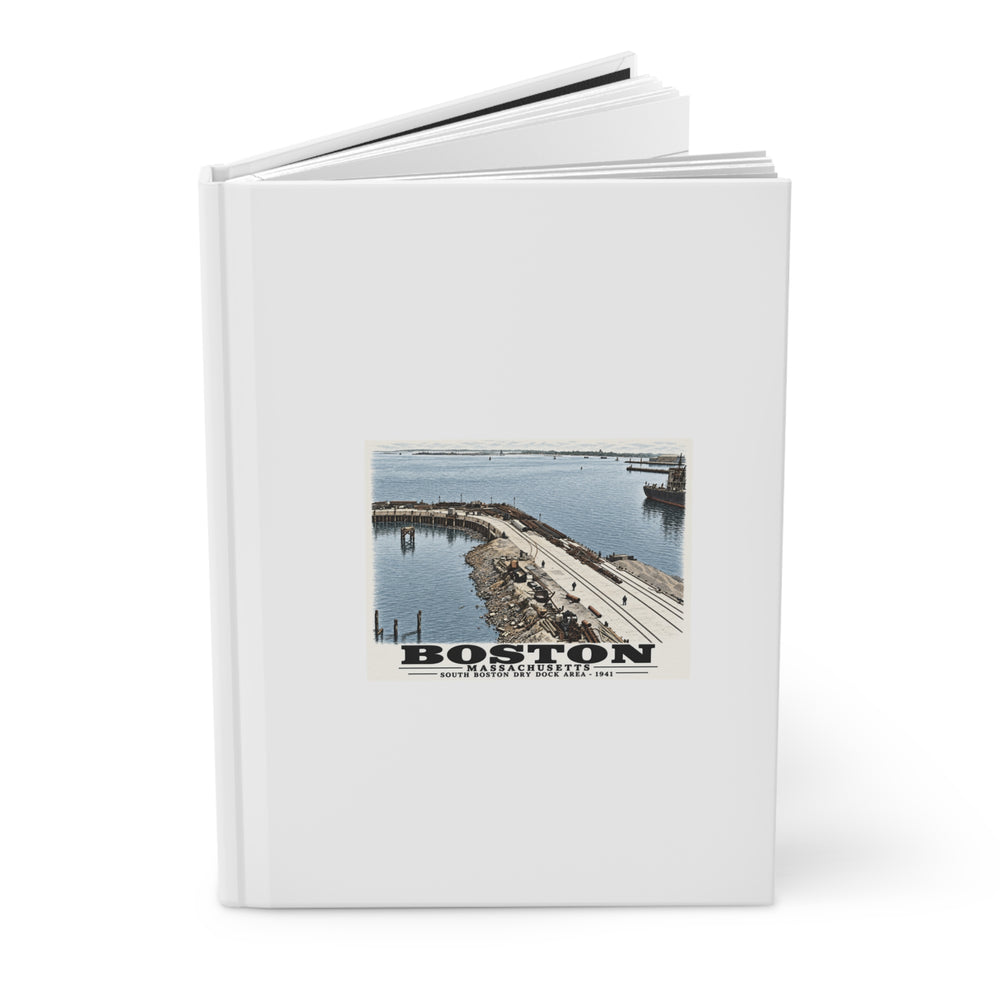 South Boston Dry Dock Area April 16-41 from roof of elevator shaft S Matte Hardcover Journal - Boston Harbor