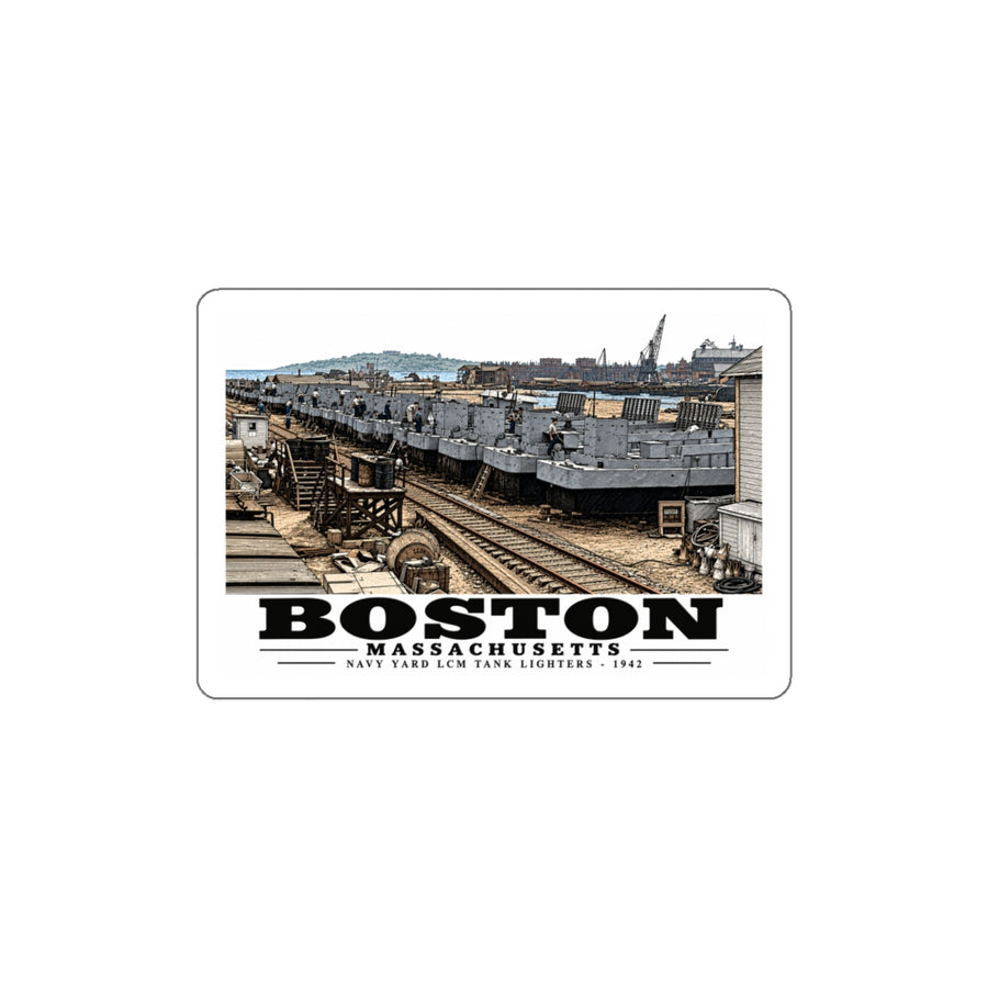 Illustrated Tank Lighters at Boston Navy Yard in Charlestown on die-cut sticker