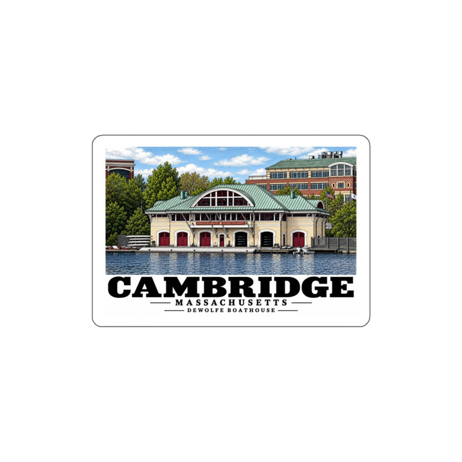 Front view of the die-cut sticker with Cambridge DeWolfe Boathouse artwork.