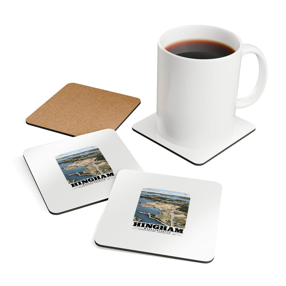 Illustrated Hingham Shipyard Construction in Hingham on corkwood coaster set