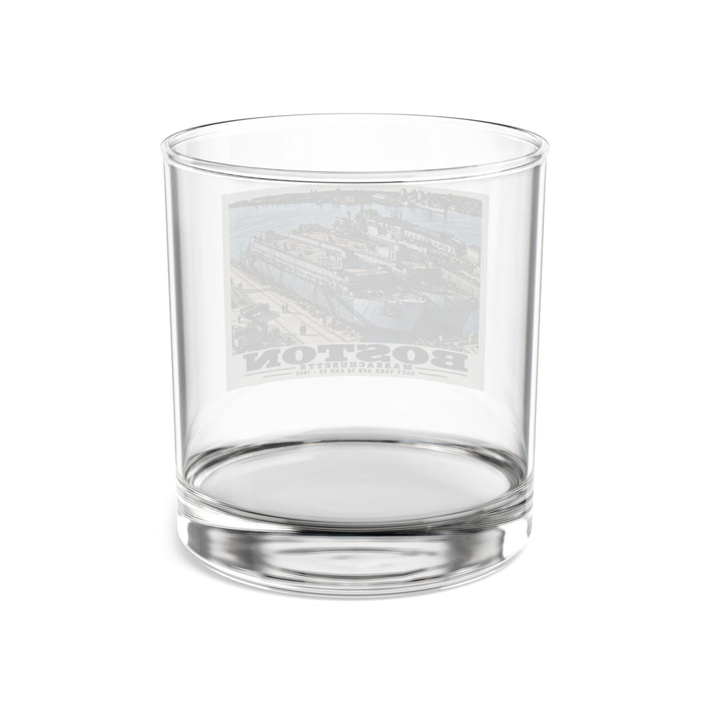 Illustrated APB-38 and APB-39 at Boston Navy Yard in Charlestown on rocks glass