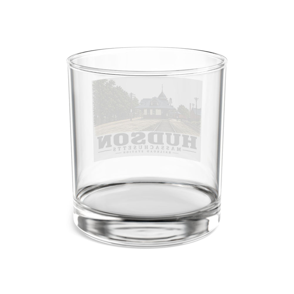 Illustrated Railroad Station in Hudson on rocks glass