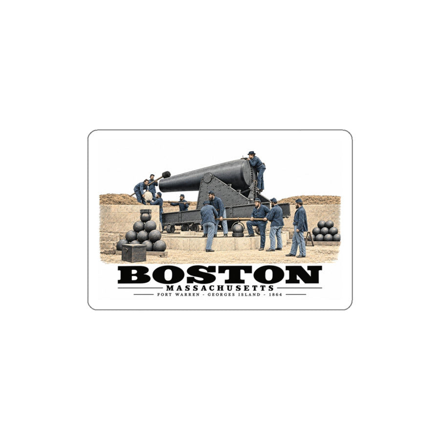 View of the 15 inch gun, Fort Warren, 1864 4 in White Die-Cut Sticker - Boston Harbor