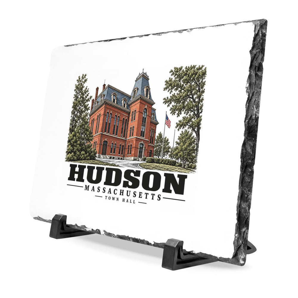 Illustrated Town Hall in Hudson on slate desk plaque