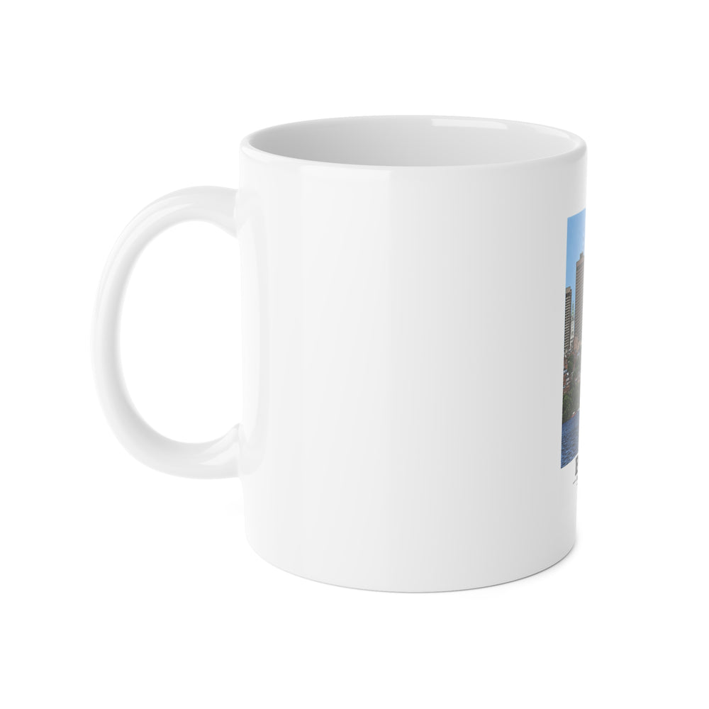 Illustrated View of Boston, Massachusetts, from the Charles River in Boston and Cambridge on ceramic mug