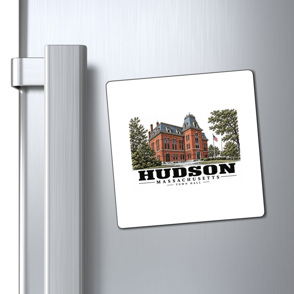 Illustrated Town Hall in Hudson on square magnet