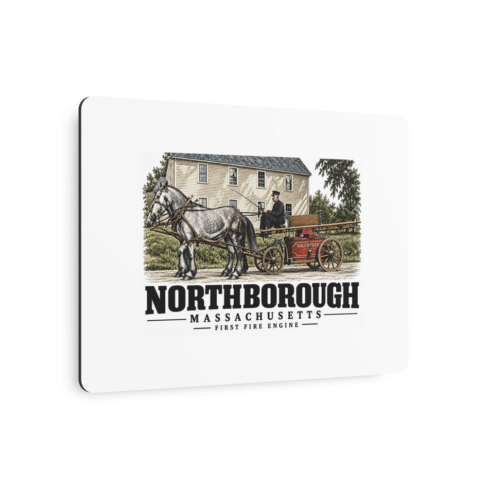 Illustrated First Fire Engine in Northborough on metal art sign
