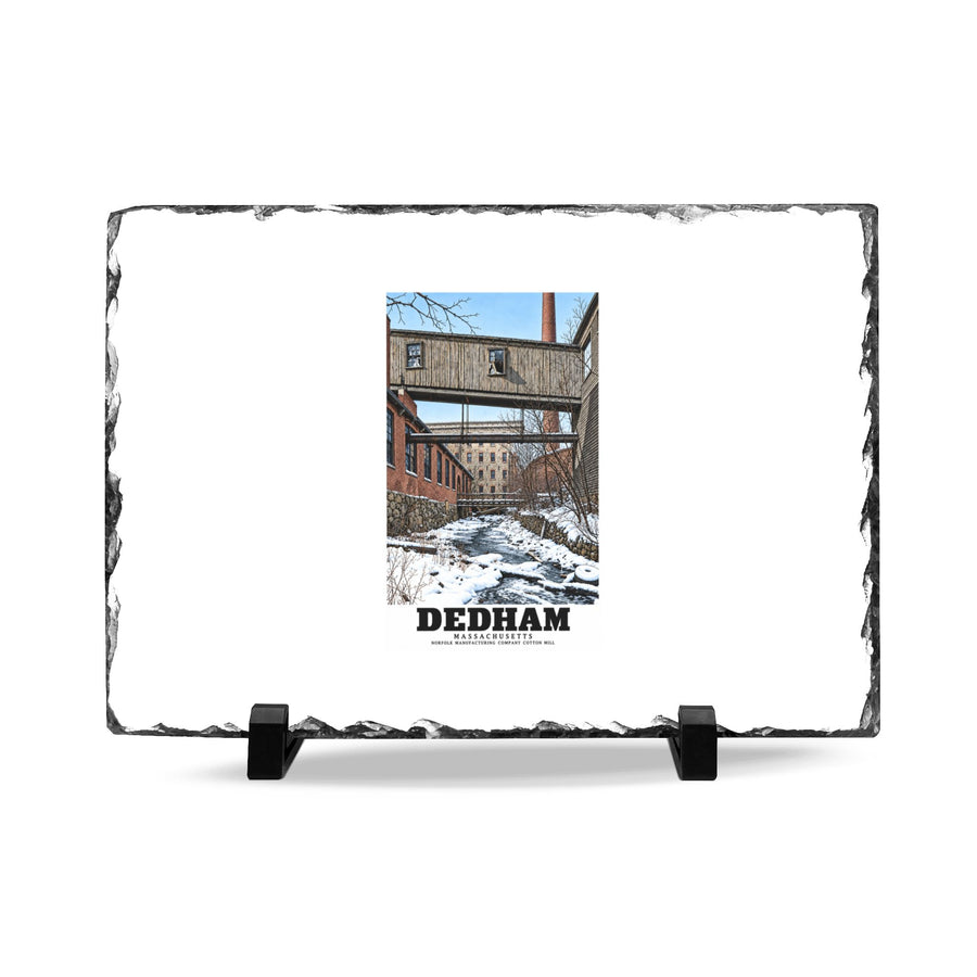 Illustrated Norfolk Manufacturing Company Cotton Mill in Dedham on slate desk plaque