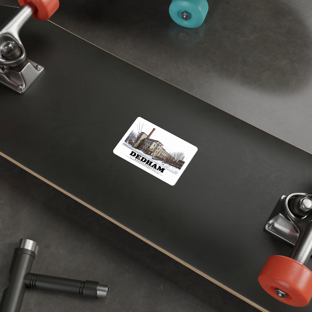 Illustrated Norfolk Manufacturing Company Cotton Mill in Dedham on die-cut sticker
