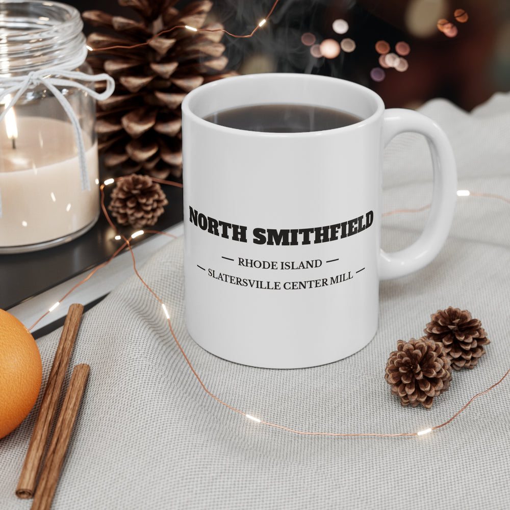 North Smithfield Slatersville Center Mill 11 oz ceramic mug — lifestyle view — Familiar History