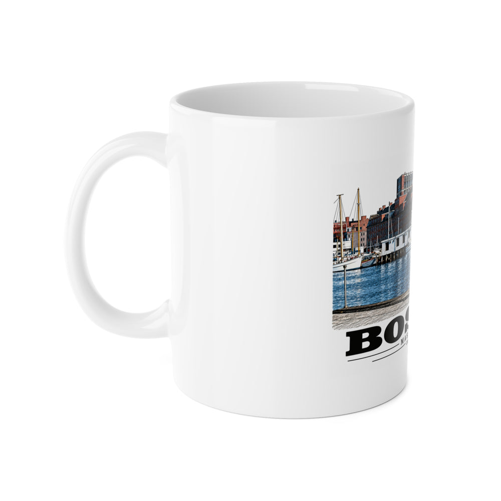Commercial Wharf from Long Wharf 11 oz White Ceramic Mug - Boston Harbor