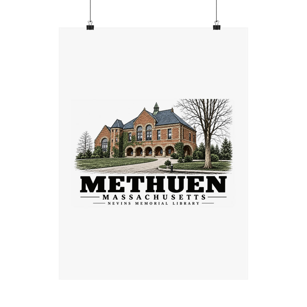 18 x 24 front of Nevins Memorial Library matte poster, Methuen, Massachusetts.