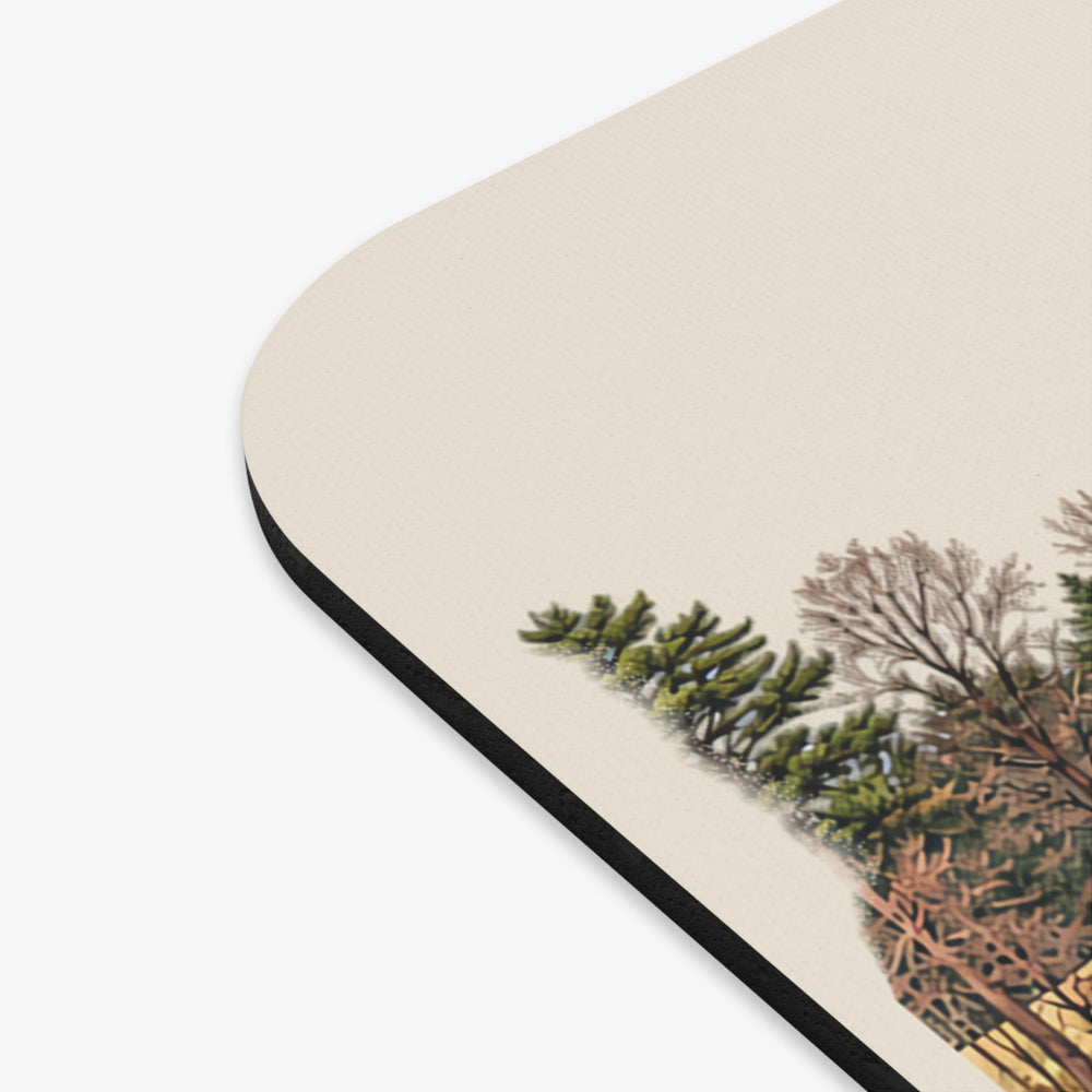 Uxbridge River Bend Farm mouse pad mockup showing the full illustrated print