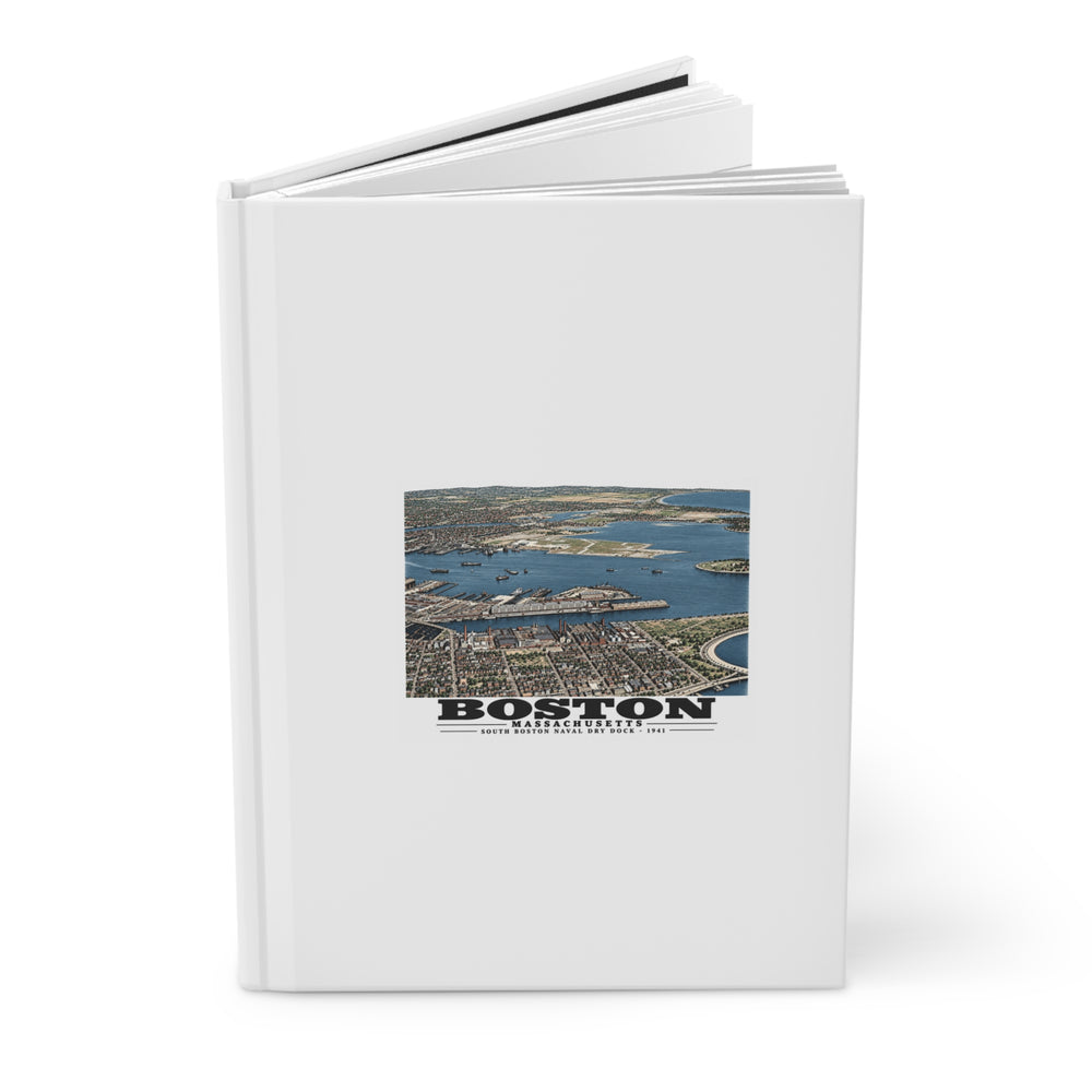 Navy Yard Annex, So. Boston, MA from South, 3000 feet Matte Hardcover Journal - Boston Harbor
