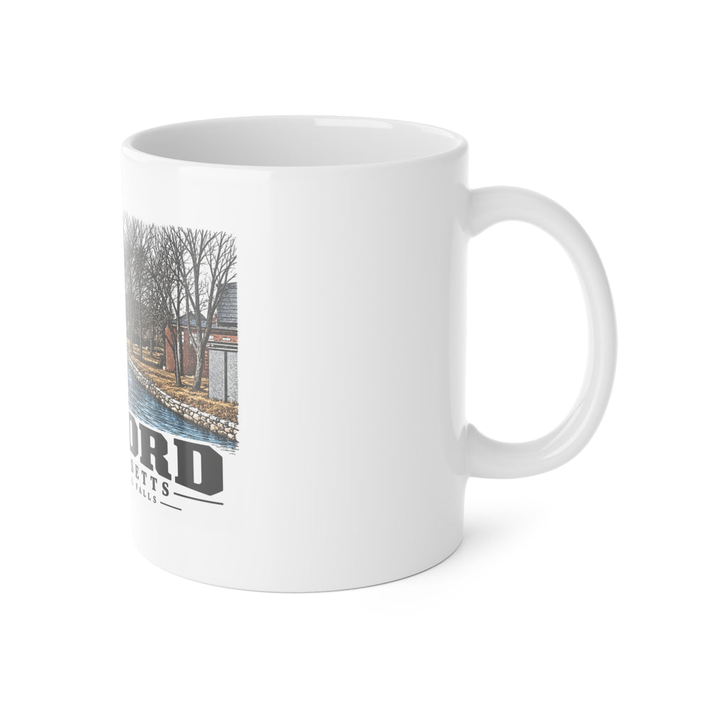 Illustrated Strathmore Mill Falls in Concord on ceramic mug