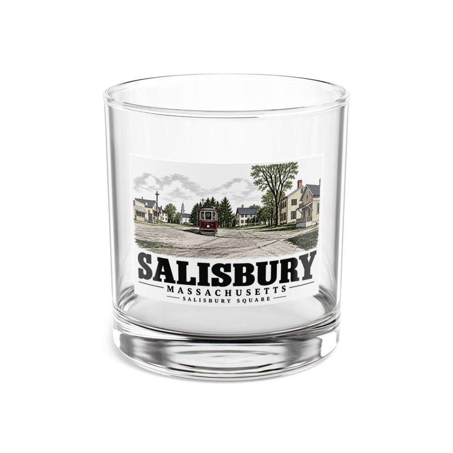 Illustrated Salisbury Square with Exeter-signed streetcar in Salisbury on rocks glass